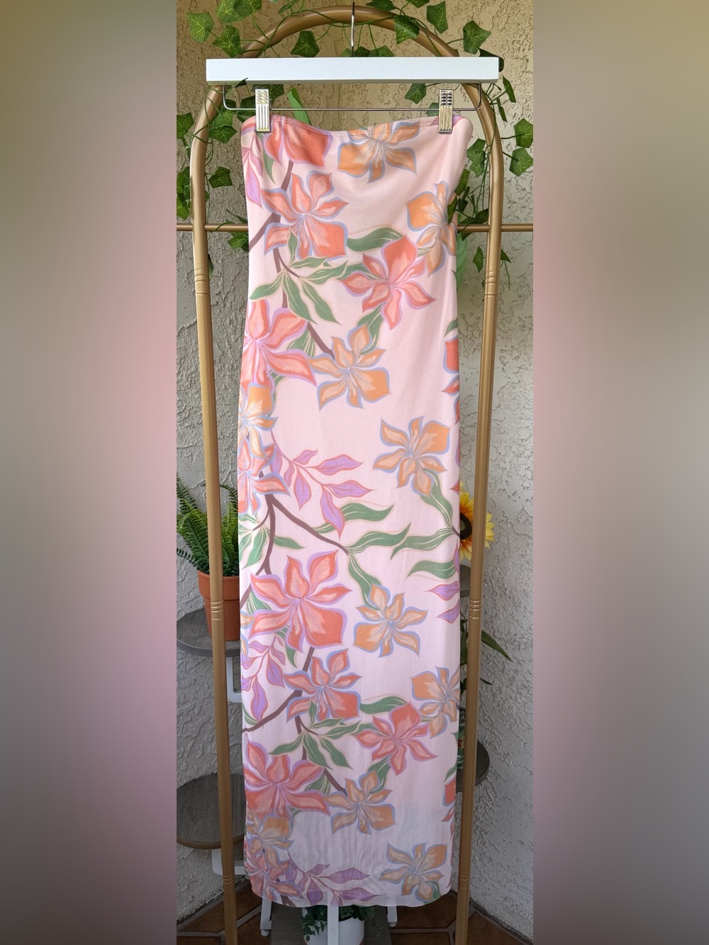 See you Monday chic Pink Floral Maxi Dress with Peach Blooms